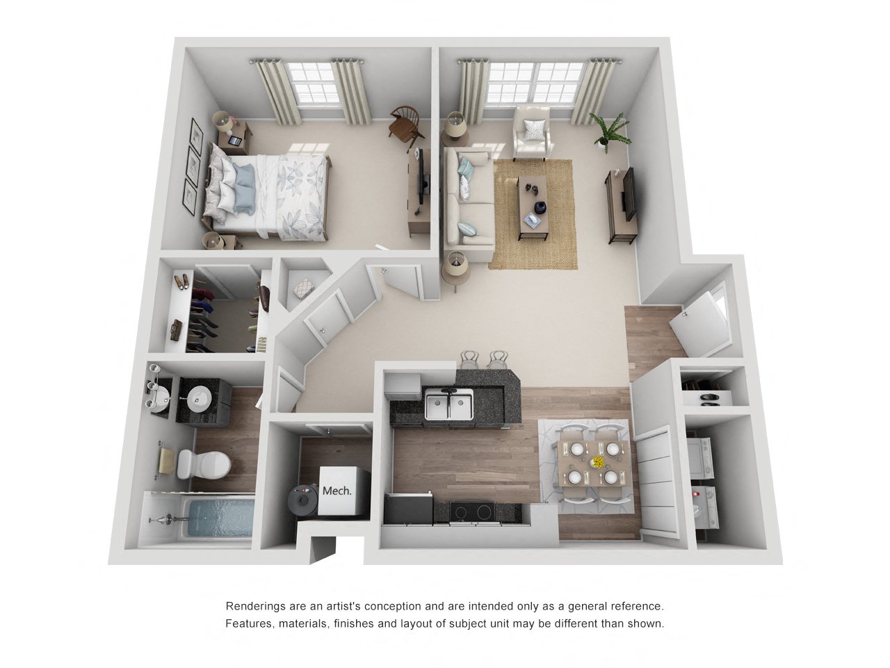 rendering of One Bedroom Floorplan at Oak Creek at Polaris